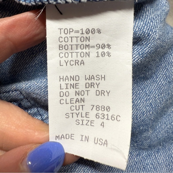 Vintage 90's Denim Cold Shoulder Jumpsuit w/Black Stirrup Pants w/Pockets Size 4 - Picture 8 of 17